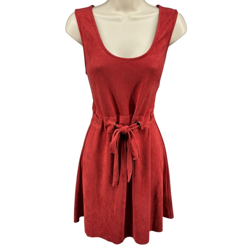 JustFab Rust‎ Faux Suede Sleeveless Tie Waist Fit Flare Dress Medium NWT